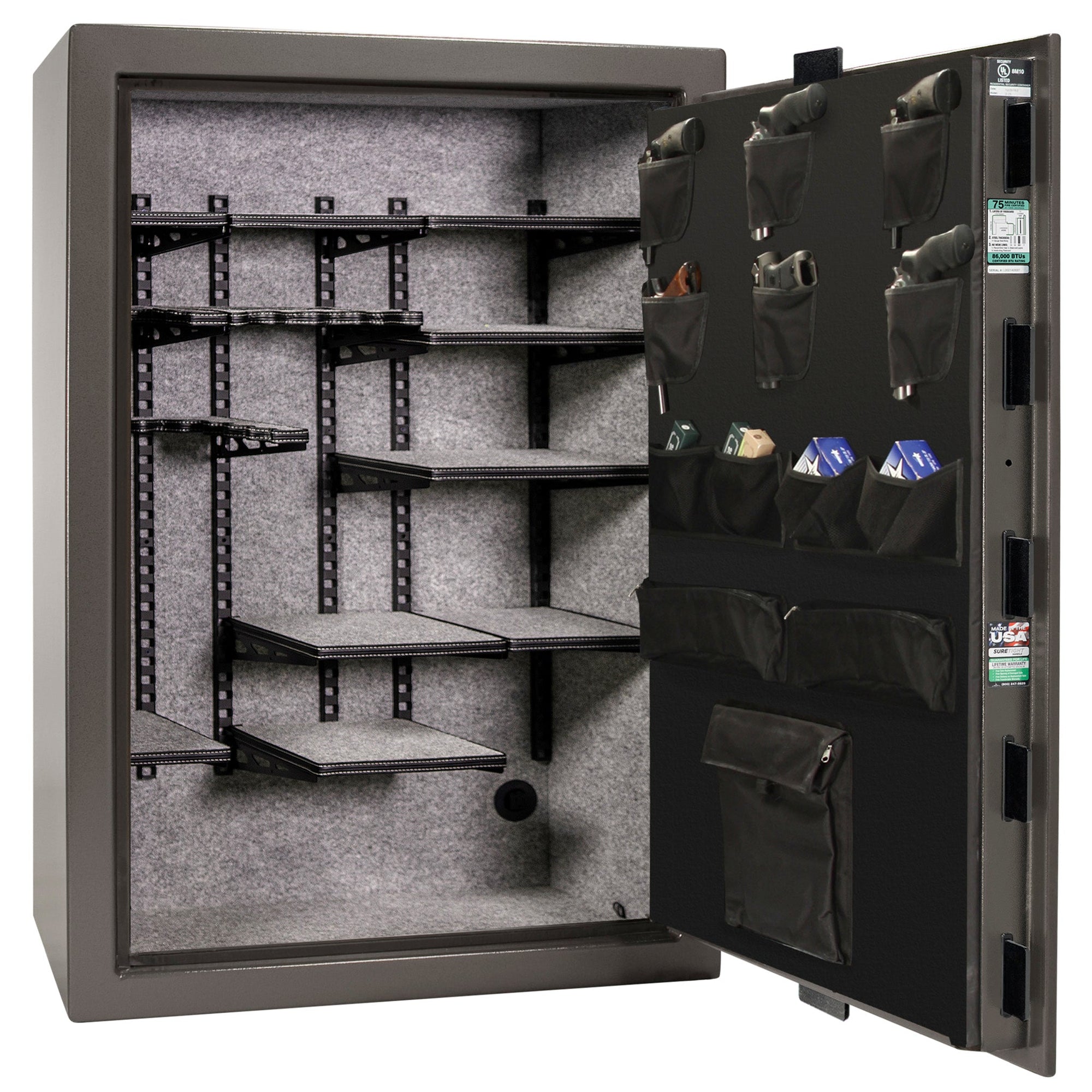 Colonial 35 | Pro Flex Interior | Level 4 Security | 75 Minute Fire Protection | Dimensions: 60.5"(H) x 42"(W) x 22"(D) | Up to 45 Long Guns | Gray Marble | Mechanical Lock - Open